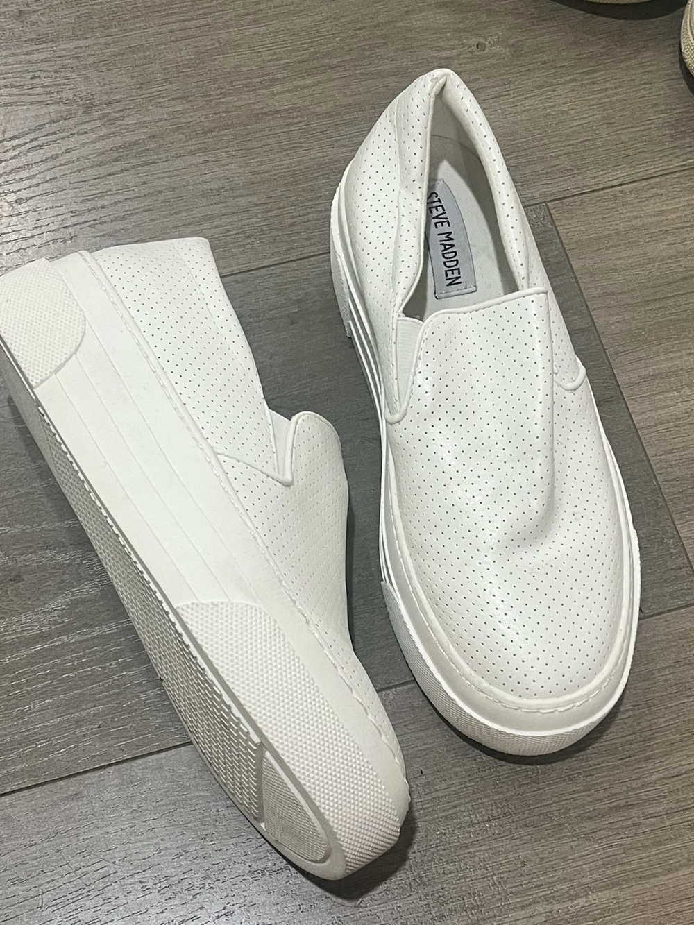 Steve Madden White Perforated Slip-On Sneakers